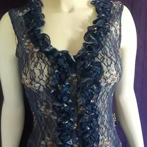 Blue Floral stretch lace top